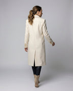 Women's Double-Breasted Longline Coat with Gold Buttons