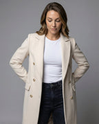 Women's Double-Breasted Longline Coat with Gold Buttons