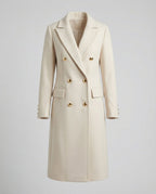 Women's Double-Breasted Longline Coat with Gold Buttons