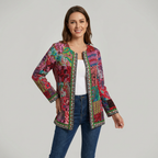 Women's Printed Open-Front Jacket with Long Sleeves