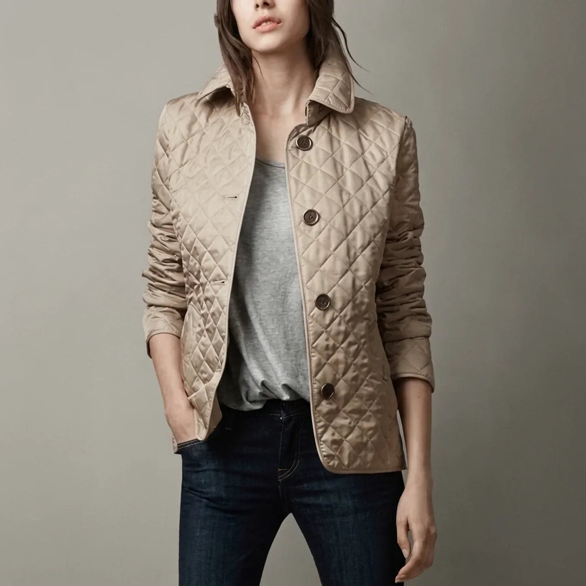 Women's Diamond Quilted Jacket with Stand Collar