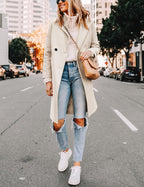 Women's Notch Lapel Longline Coat with Side Pockets