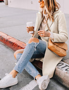 Women's Notch Lapel Longline Coat with Side Pockets