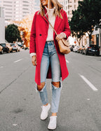 Women's Notch Lapel Longline Coat with Side Pockets