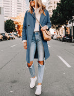 Women's Notch Lapel Longline Coat with Side Pockets