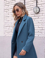 Women's Notch Lapel Longline Coat with Side Pockets