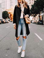 Women's Notch Lapel Longline Coat with Side Pockets