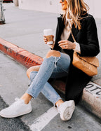 Women's Notch Lapel Longline Coat with Side Pockets