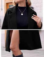 Women's Notch Lapel Longline Coat with Side Pockets