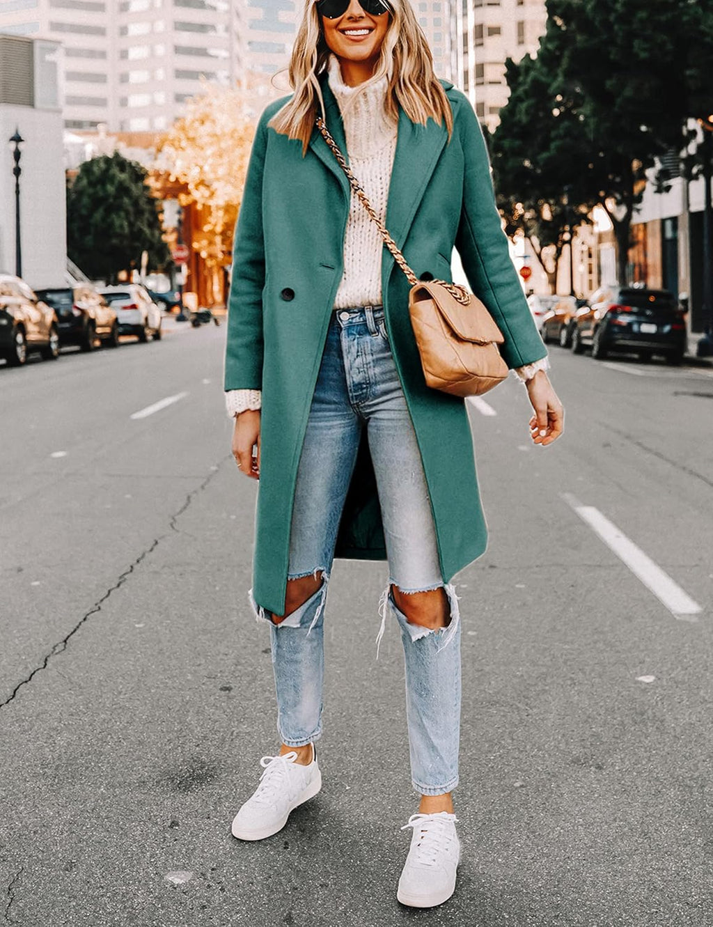 Women's Notch Lapel Longline Coat with Side Pockets