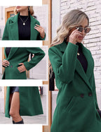 Women's Notch Lapel Longline Coat with Side Pockets