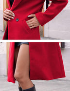 Women's Notch Lapel Longline Coat with Side Pockets