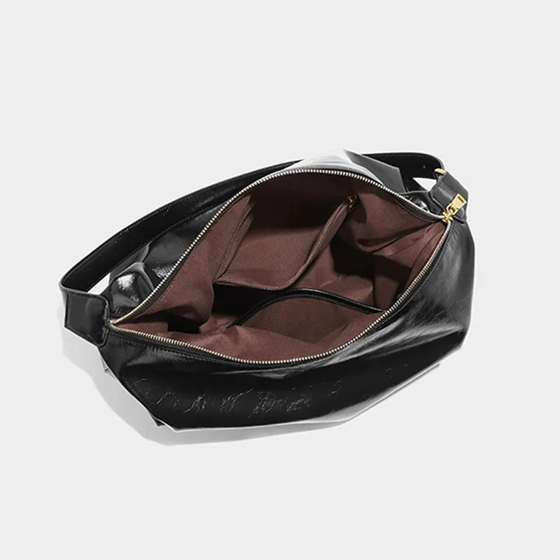 Women's Patent Vegan Leather Shoulder Bag with Curved Slouch