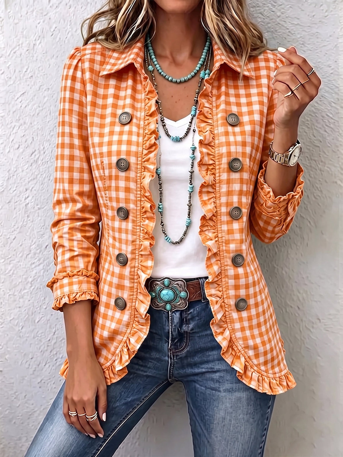 Harper | Gingham Ruffled Jacket
