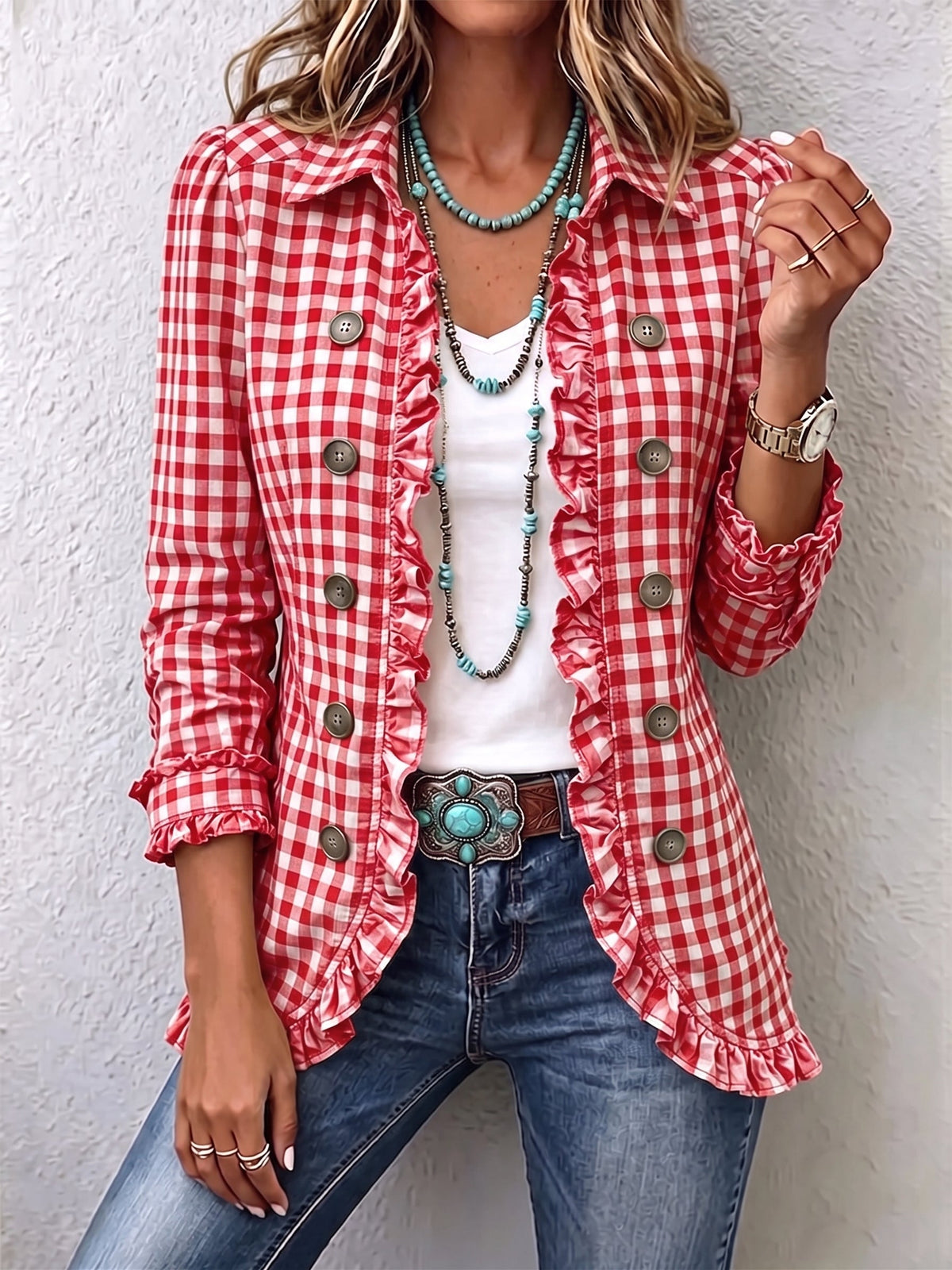 Harper | Gingham Ruffled Jacket