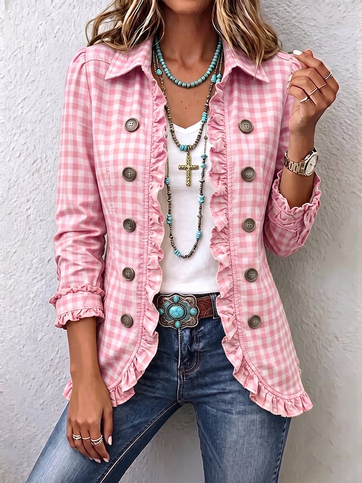 Harper | Gingham Ruffled Jacket