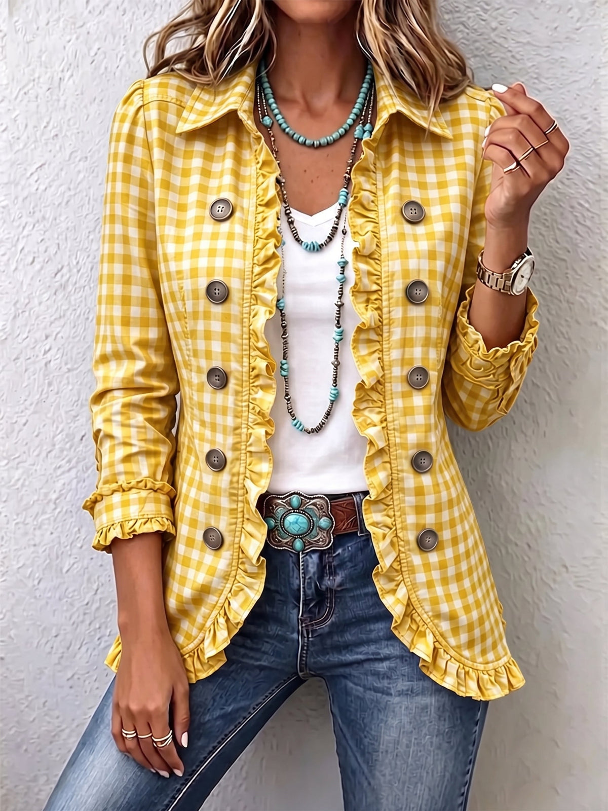 Harper | Gingham Ruffled Jacket