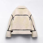 Women's Oversized Teddy Jacket with Contrast Trim