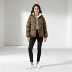 Women's Hooded Puffer Jacket with Fleece Lining