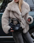 Women's Faux Fur Jacket with Collar and Long Sleeves